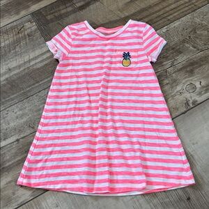 Pink Striped Kids Casual Dress with Pineapple Embroidery